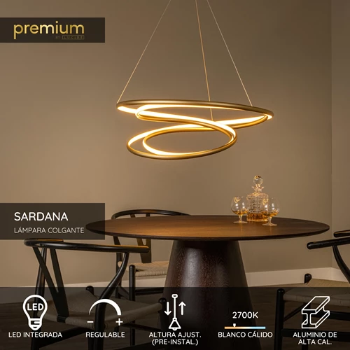 Lucide SARDANA - Lámpara colgante - Ø 80 cm - LED Regul. - 1x74W 2700K - Oro mate / Latón | Premium - USP